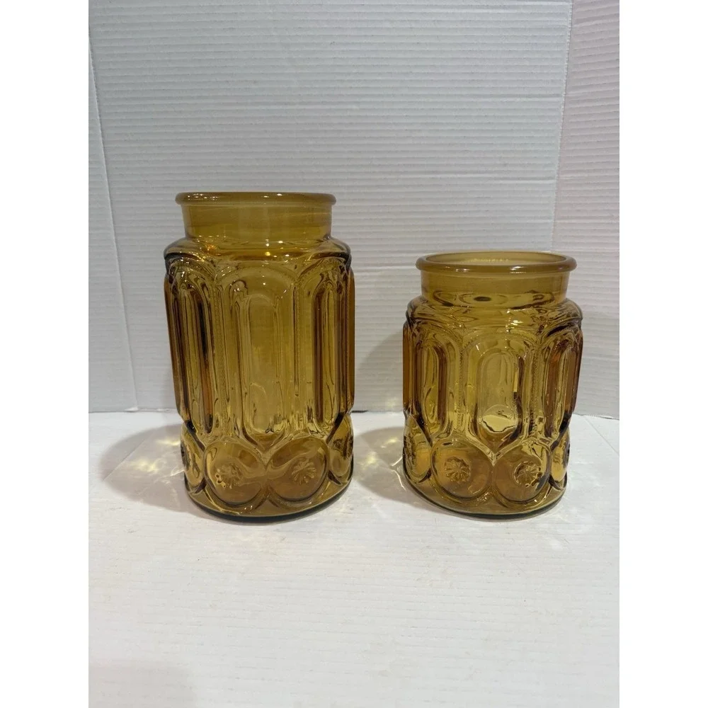 Vintage Amber Moon & Stars Glass Canisters (Set of 2) – No Lids